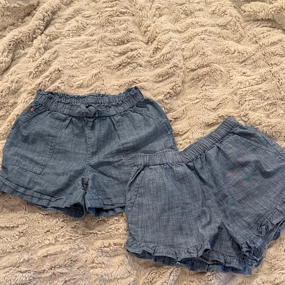 Two pairs of Blue Chambray Shorts polo and crew cuts size 8